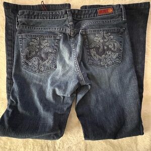 Ag Adriano Goldschmied Dark Blue Bootcut Jeans with Detailed Stitching